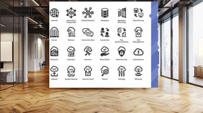 Cloud computing glyph icon set with network data server and internet technology, database platform digital system symbol. Wall mural