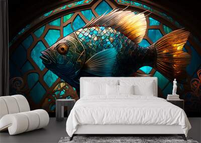 blue colorful glass stained glass riba Wall mural