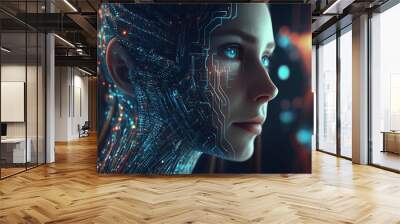 visualization of a neural network in the form of a person, a person and artificial intelligence live




 Wall mural