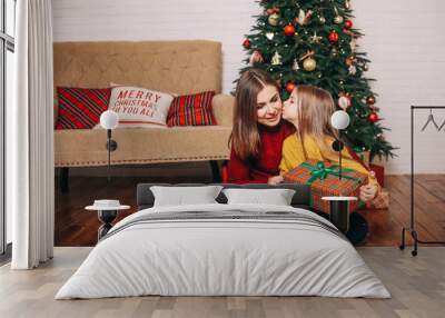 mom daughter indulge fun inside Christmas decorations Wall mural