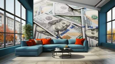 Dollars Closeup Concept. American Dollars Cash Money. One Hundred Dollar Banknotes. Wall mural