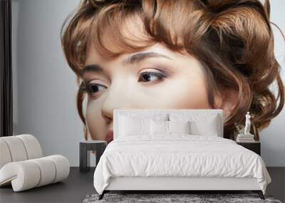 Beauty style close up portrait of young woman isolated on white Wall mural