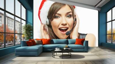 Call center operator. Woman white background portrait. Santa Ch Wall mural