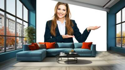 smiling business woman showing copy space for product or advert Wall mural