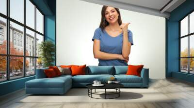 smiling woman doing thumb up. isolated female portrai Wall mural