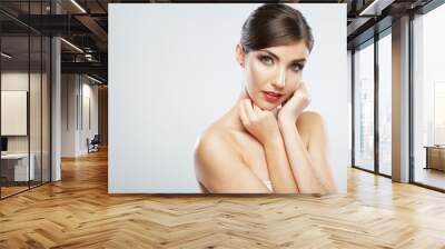 Woman face close up beauty portrait. Female model poses Wall mural