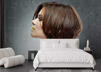 woman face. bob haircut. profile view. beauty face . short hair Wall mural