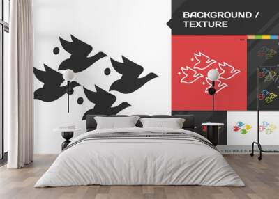 Textures and backgrounds icon black glyph silhouette and editable stroke thin outline single with bird and fish seamless pattern sign in Escher style. Wall mural