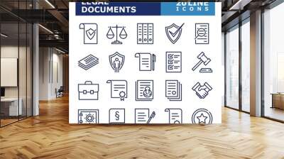 Legal documents icons. Law and justice line icon set. Vector illustration. Editable stroke. Wall mural