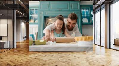 Smiling daughter and father Wall mural