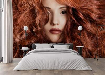 Beautiful redhair woman close-up portrait Wall mural