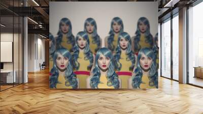 Many Glamour Beauty Woman Clones. Identical Crowd Concept. Wall mural