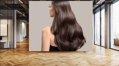 Portrait of a beautiful girl with luxurious curly long hair. Back view. Wall mural