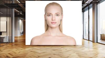 Portrait Of A Beautiful Young Blond Woman With Long Slicked Hair Wall mural