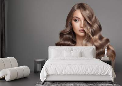 Portrait of woman with beautiful natural long wavy blonde hair Wall mural