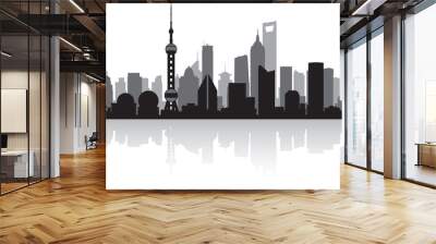 Shanghai China city skyline silhouette Wall mural