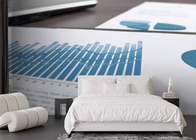 business background. financial report and laptop, on business Desk Wall mural