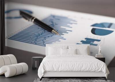 business background.a pen and a sheet with a financial report on the table Wall mural