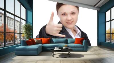 portrait of young business woman showing thumb up Wall mural