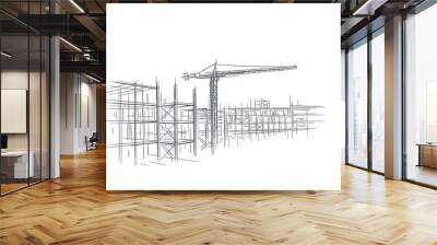 Construction site line sketch, hand drawn, vector. Wall mural