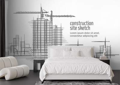 Construction site sketch. Text outlined and only for preview. Vector.  Wall mural