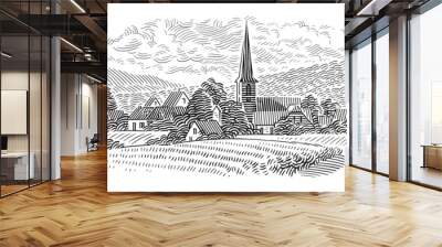 European village landscape illustration. Vector.	
 Wall mural