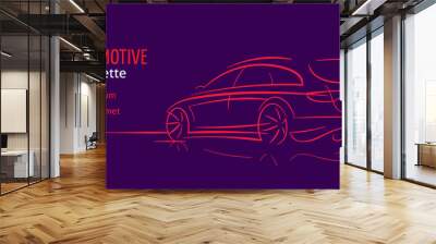 Modern car abstract line illustration. Auto silhouette outline on dark background. Vector. Text outlined.  Wall mural