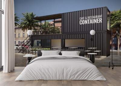 Shipping Container Cafe and Restaurant 3d Illusttration Wall mural