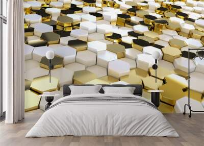 Abstract luxury background with golden hexagons. 3d rendering. Wall mural