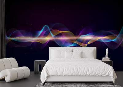 Abstract wave curve lines. Music abstract background. Equalizer for music. Dynamic colorful particles sound wave. Cool Sound Freque. Blurred abstract lights. Beautiful wave shaped array of glow. Wall mural