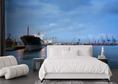 Cargo ship in port Wall mural