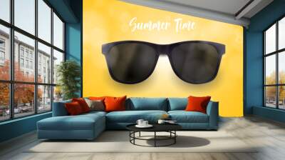 Realistic sunglasses on blue background. Vacations, summer travel design, travel agency. Vector realistic 3d illustration. Fashion accessory design. Summer eyewear concept. Wall mural