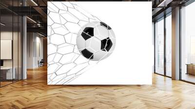 Soccer or Football 3d Ball isolated on white background. Football game match goal moment with realistic ball in the net and place for text Wall mural