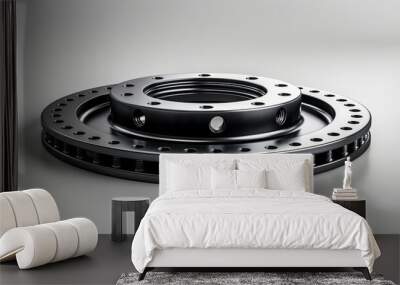 A detailed close-up of a metallic mechanical part with circular design and multiple components. Wall mural