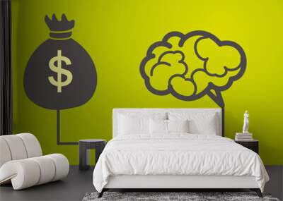 the brain is connected to a bag with money. Motivation concept Wall mural