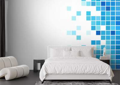 Gradient blue pixel on white background with copy space. Wall mural