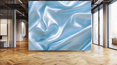 A texture of solid light blue silk satin fabric, showcasing a duchess satin with a luxurious sheen.  Wall mural