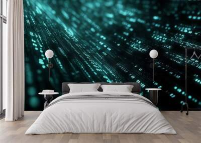 An abstract futuristic cyberspace scene featuring a matrix background filled with binary code and digits Wall mural