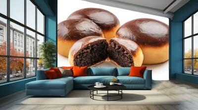 Chocolate mantou bun set against an isolated white background. Wall mural