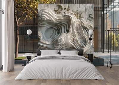 Outdoor photograph of an indoor sculpture depicting a 3D topographic map Wall mural