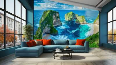 Stunning blue beach with natural rock formations on Nusa Penida, Bali. Wall mural