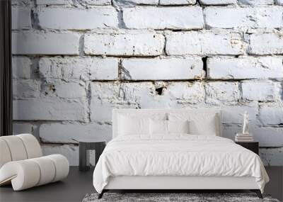 White grunge brick wall background, with a weathered and rustic appearance. Wall mural