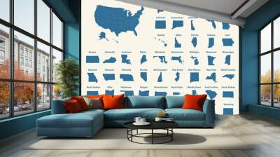 Outline map of the United States of America. States of the USA. Vector illustration. Wall mural