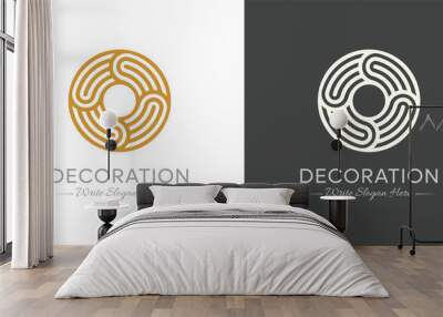 Geometric circle logo, vector line art zen pattern. Geometric linear ornament, editable stroke Wall mural