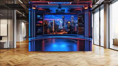 News Studio with Cityscape View Wall mural