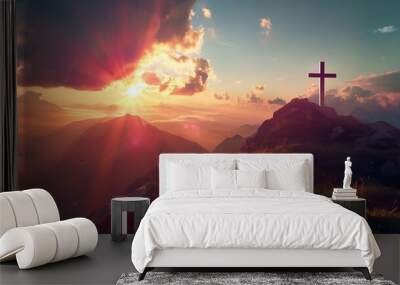 Silhouetted Cross at Sunset Wall mural