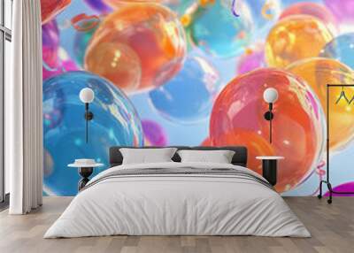 3d transparent holographic balloons abstract background Wall mural