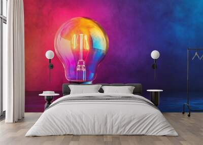 colorful light bulb with smoke in dark Wall mural