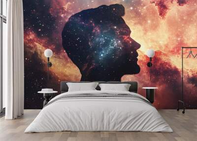 silhouette of a person in the sky stars galaxy  Wall mural