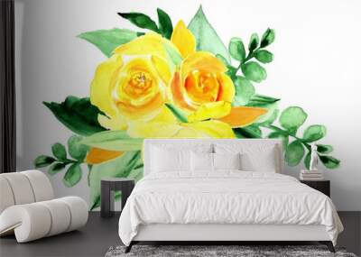 Bouquet of yellow roses, watercolor hand drawing illustration, isolated, white background. Design element Wall mural